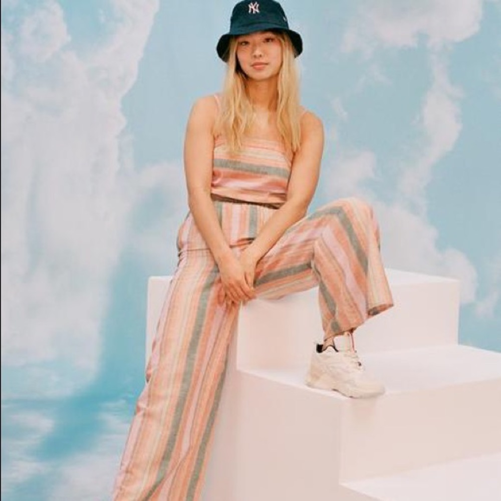 Colourful tie back tube jumpsuit